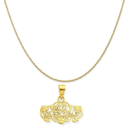 14k Yellow Gold Best Grandma Pendant on a 14K Yellow Gold Rope Chain Necklace,