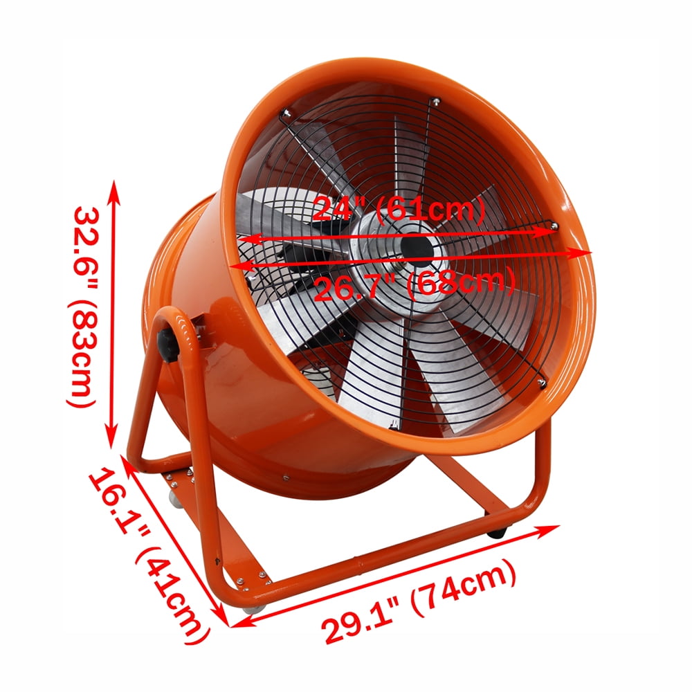 INTBUYING 24” 220V Axial Fan Mobile Cylinder Pipe Spray Booth Paint Fumes Blower with Wheels
