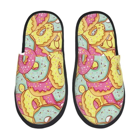 Balery Donut and Blue Slient Indoor Furry Fleece Comfort House Shoes Soft Non-Slip Home Shoes Cotton slippers House Slippers-- Large