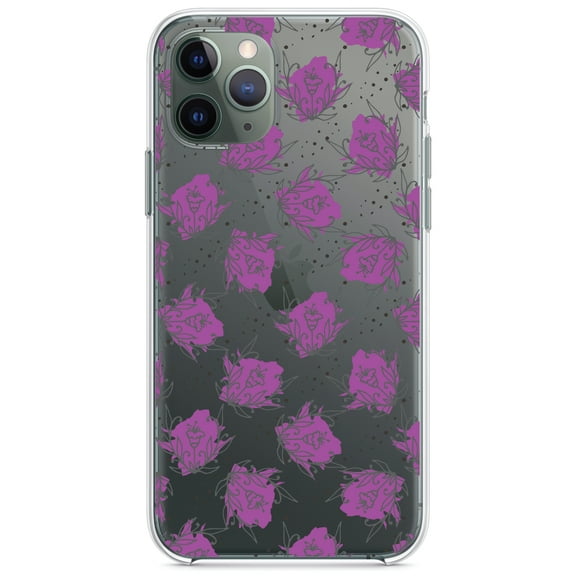 DistinctInk Clear Shockproof Hybrid Case for iPhone 13 Pro MAX (6.7" Screen) - TPU Bumper Acrylic Back Tempered Glass Screen Protector - Wildflower Purple Graffiti