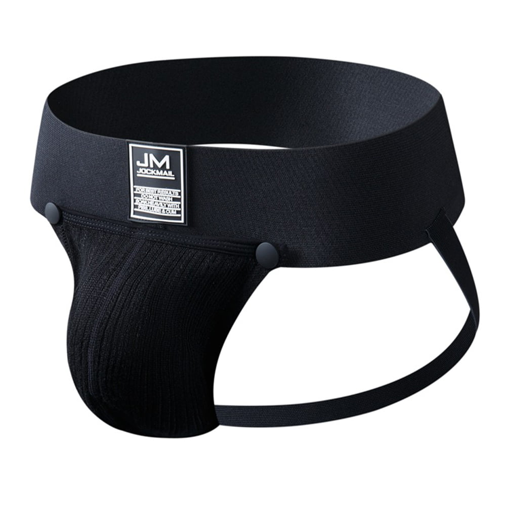MIZOK Mens Jockstrap Athletic Supporter Sexy Detachable Underwear Black  L-2Pc 