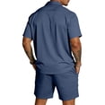 thumbnail image 4 of Sewkxo Mens 2 Piece Set Short Sleeve Lapel Collar Buttons Shirts Drawstring Beach Shorts Summer Beach Casual Set with Pockets,Navy 3XL, 4 of 6