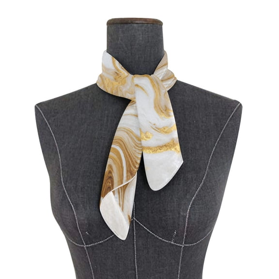 Square Scarf 24x24 Inch Golden Curved Marble Silky Satin Sun Protection Neck Scarf for Women Multi-Purpose Head Wrap Bandana for Hair Bag Decoration
