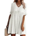 thumbnail image 1 of Paille Womens Dresses Short Sleeves Mini Dress V Neck Flowy Casual Swiss Dot Loose Fit Babydoll Dress, 1 of 3