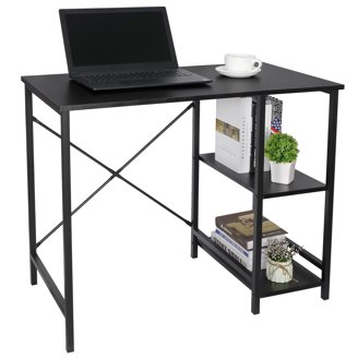 Xalo Computer Hutch Desk With Lower Shelf & 4 Shelves - Black 71 Inch Tall Storage Unit