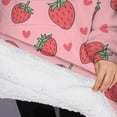 thumbnail image 3 of Oversized Wearable Blanket Hoodie,Red Strawberry Plants Fruit Heart Pink Pattern Sherpa Blanket Hoodie with Super Pockets,Super Warm Fuzzy Pullover for Women & Men, 3 of 6
