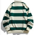 thumbnail image 4 of Nokdvo Striped Print Sweatshirts for Men Long-Sleeved Collared Sweaters Striped Button Front Pullover Color Block Loose Going Out Baggy Casual Fashion Tops,Deep Green XL, 4 of 5