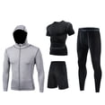 thumbnail image 1 of SOOMLON Men's Workout Clothes Athletic Pants Shirt Set Basketball Football Exercise Training Running Gym Formal Pants Quick Drying Fitness Four Piece Jacket Short Sleeve Shorts Trousers Gray L, 1 of 2