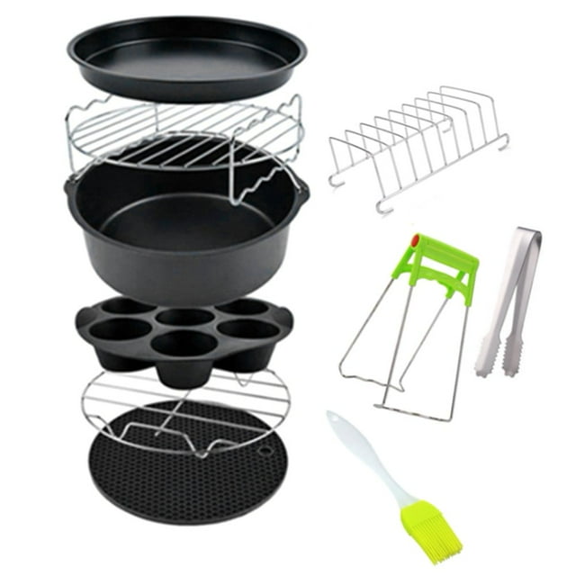 10Pcs Air Fryer Accessories 7 Inches for Airfryer 3.2-5.8QT Fryer Baking Basket Pizza Tray Kitchen Cooking Tools