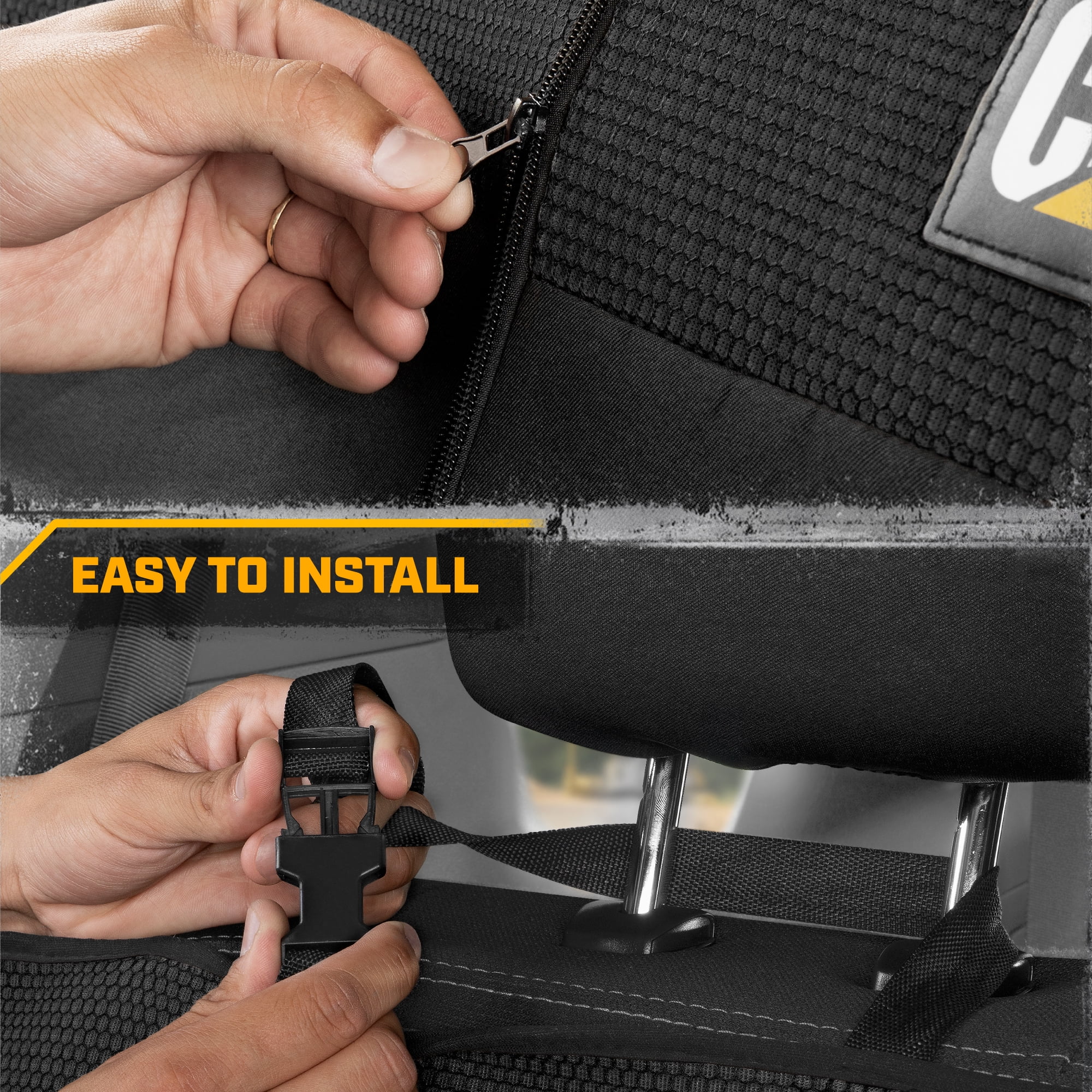 Cat Flexfit Black Rear Seat Cover for Car – Durable Canvas & Mesh Design 60/40 Split Bench Protector for Cars, Trucks & SUVs – Back Seat Cover for Rear Bench – Interior Car Accessory