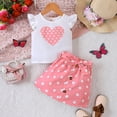 thumbnail image 3 of GYRATEDREAM Toddler Girls Skirt 2 Piece Outfits Baby Love Print Flutter Sleeve T-shirt Top + Belted Button down Skirt Set for 12 Months-5 Years, 3 of 8
