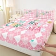 thumbnail image 3 of Homewish Girls Christmas Gifts Twin Sheet Sets,Merry Xmas Twin Fitted Sheet,Pink White Rhombus Flat Sheet For Girl,Microfiber Bedroom Decor,3-Piece, 3 of 7