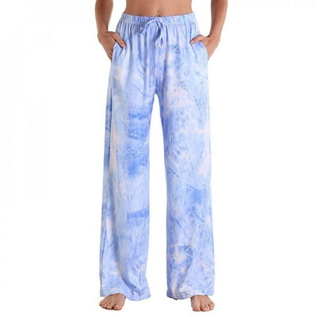 

Linen Purity Women Loose Pajamas Pants Spring Summer Lounge Trousers Print Bottoms Stretch Waist Drawstring High Waist Home Pants
