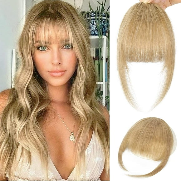 EcoNesxp Clip-in bangs real hair thin bangs clip-in hair extensions 100 golden air bangs fake bangs with sideburns wig