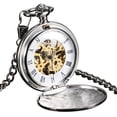 thumbnail image 3 of Hand Winding Mechanical Pocket Watch Full Hunter Silver Case Gold Mens Gift, 3 of 5
