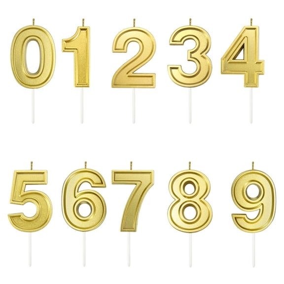 Runway Style Gold Number Candles, 10 Piece (0-9) for Birthday Cakes and Party Decorations