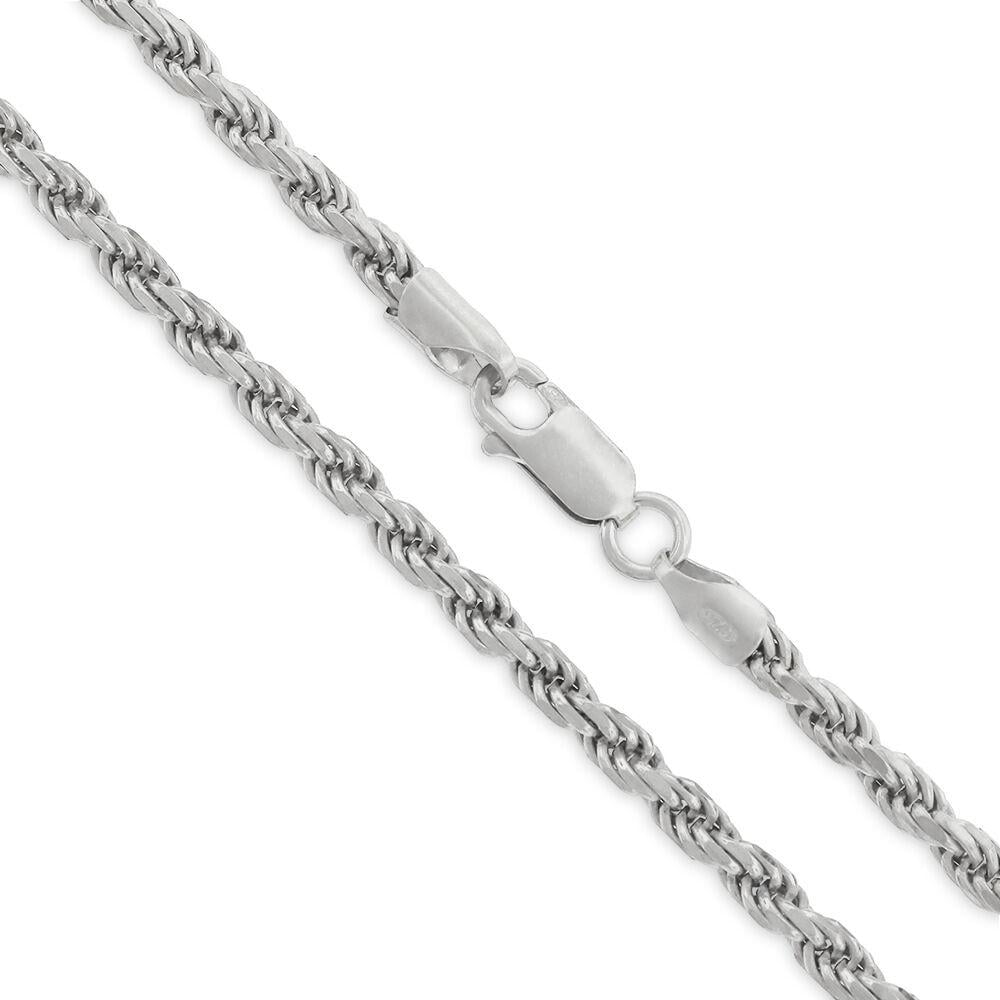 Authentic Solid Sterling Silver Rope Diamond-Cut Braided Twist Link .925 Rhodium Necklace Chains 1.5MM 5.5MM 16-30 Next Level Jewelry Men /& Women Made In Italy