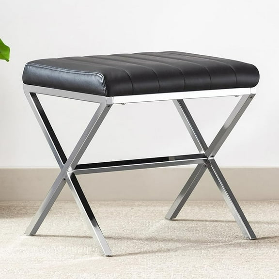 Vanity Stool,Modern PU Leather Ottoman Stool Chair for Vanity,Vanity Bench, Rectangle Makeup Stool Padded Vanity Seat Foot Rest for Makeup Room, Living Room, Dressing Room,Black