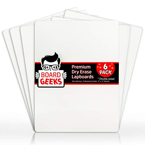 Board Geeks 6 pack dry erase lapboards 9 inch by 12 inch large whiteboard white board set great for teachers, students, children, classroom reusable, durable, portable, single sided whiteboard