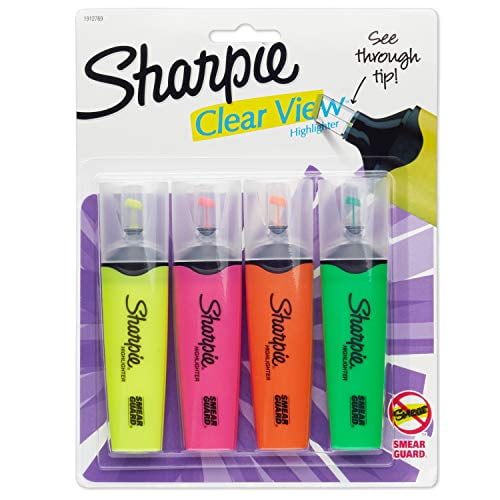 Sharpie Highlighter, Clear View Highlighter with SeeThrough Chisel Tip, Tank Highlighter