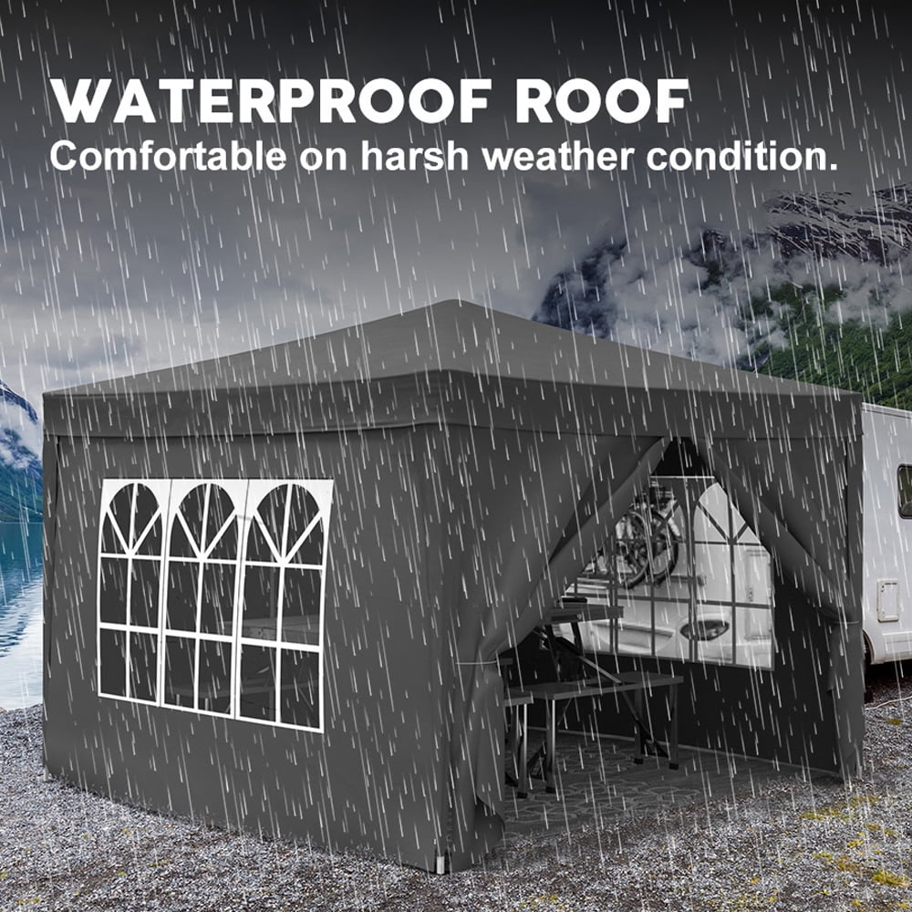 Miniyam 10x10 Pop Up Canopy Tent, Waterproof Outdoor Canopy with Removable Sidewalls, Windows, Sandbags and Carry Bag, Black