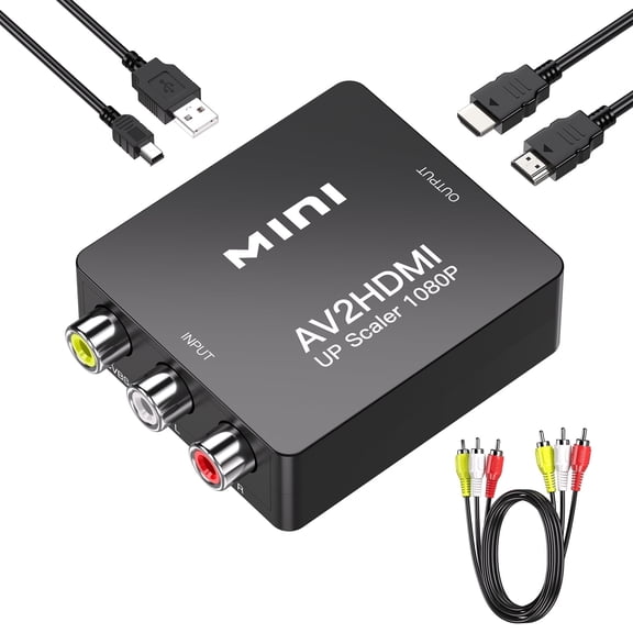 RCA to HDMI Converter, CVBS Composite AV to HDMI Video Audio Adapter with USB Power Supply, Supports 720P/1080P Output for PS2, Wii, VHS, VCR, DVD Player, Game Console to HDTV, Monitor, Projector