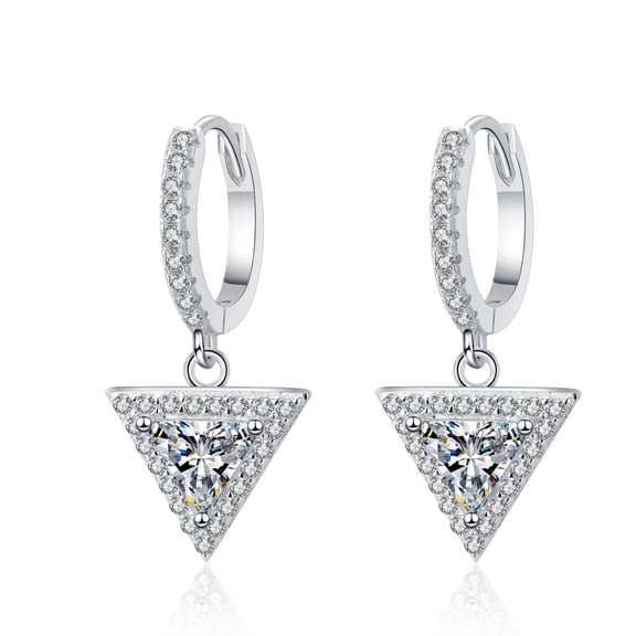 1 to 2 Carat D Color VVS1 Moissanite Dangle Earrings for Women S925 Sterling Silver Triangle Drop Earrings for Wedding Birthday Gift with Certificate