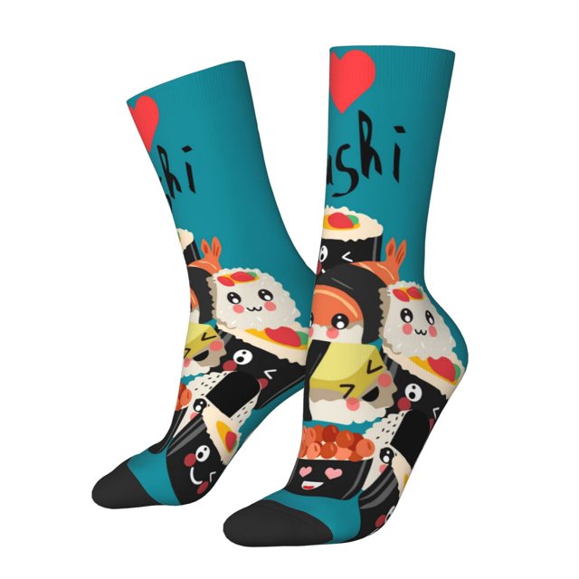 Fotbe I Love Sushi Calcetas Largas con Estampado para Hombre y Mujer – Calcetas de Compresión Transpirables y Elásticas, Viajar y Uso Diario Talla 5-11