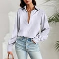 thumbnail image 3 of Kaemgyyd Work Tops for Women Button down Plus Size Office Blouse Casual Striped Long Sleeve Beach Shirt Cover Up, 3 of 6