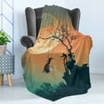 thumbnail image 4 of Fantasy World Soft Flannel Fleece Blanket, Spooky Night Zombie Bride and Groom Lady on Swing Under Starry Sky Full Moon, Cozy Plush for Indoor and Outdoor Use, 50" x 60", Orange Teal, by Ambesonne, 4 of 5