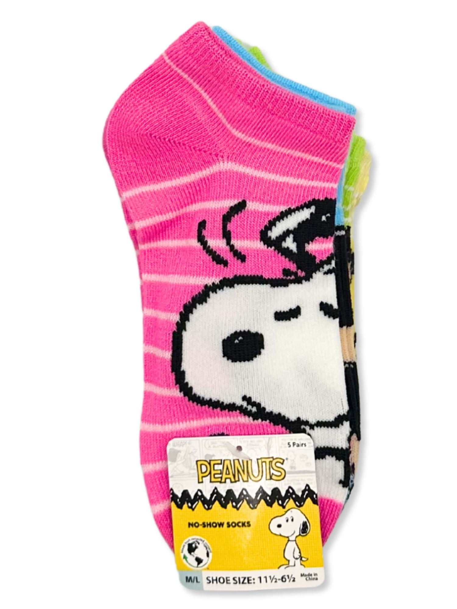 Peanuts Girls No-Show Socks, 5-Pack, Sizes S/M-M/L