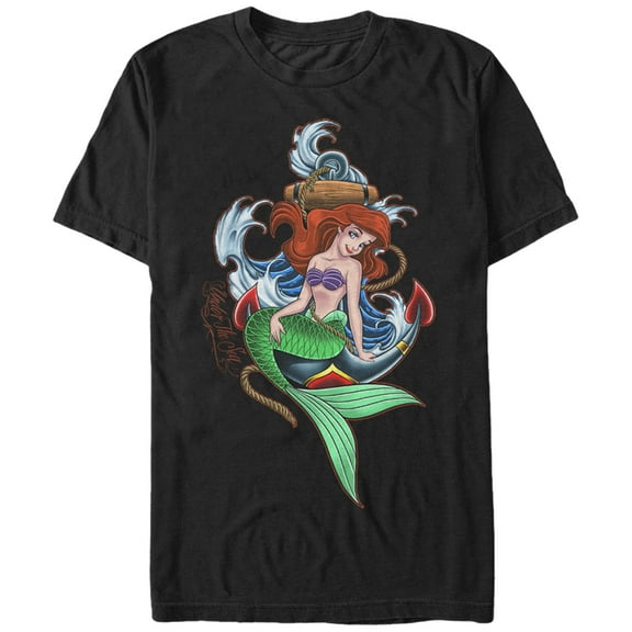 Men's The Little Mermaid Ariel Anchor Graphic Tee Black 4X Large