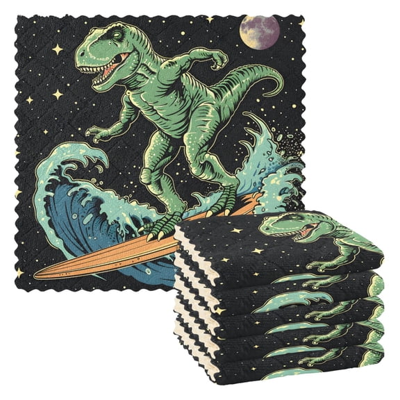 6 Packs Cool Dinosaur in Space Kitchen Dish Towels Soft Absorbent Dish Cloths 11"x11"