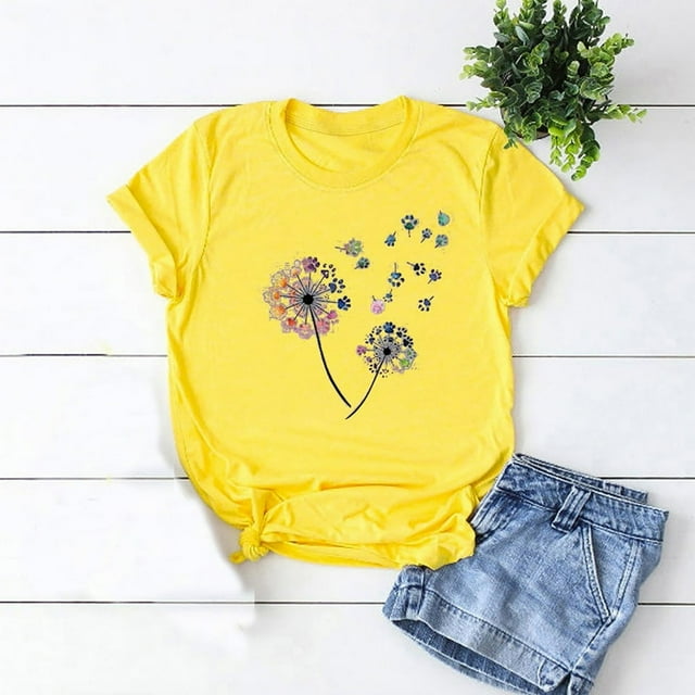 T-shirt pour Femmes Col Féminin à Manches Courtes Lettre Chemisier d'Impression