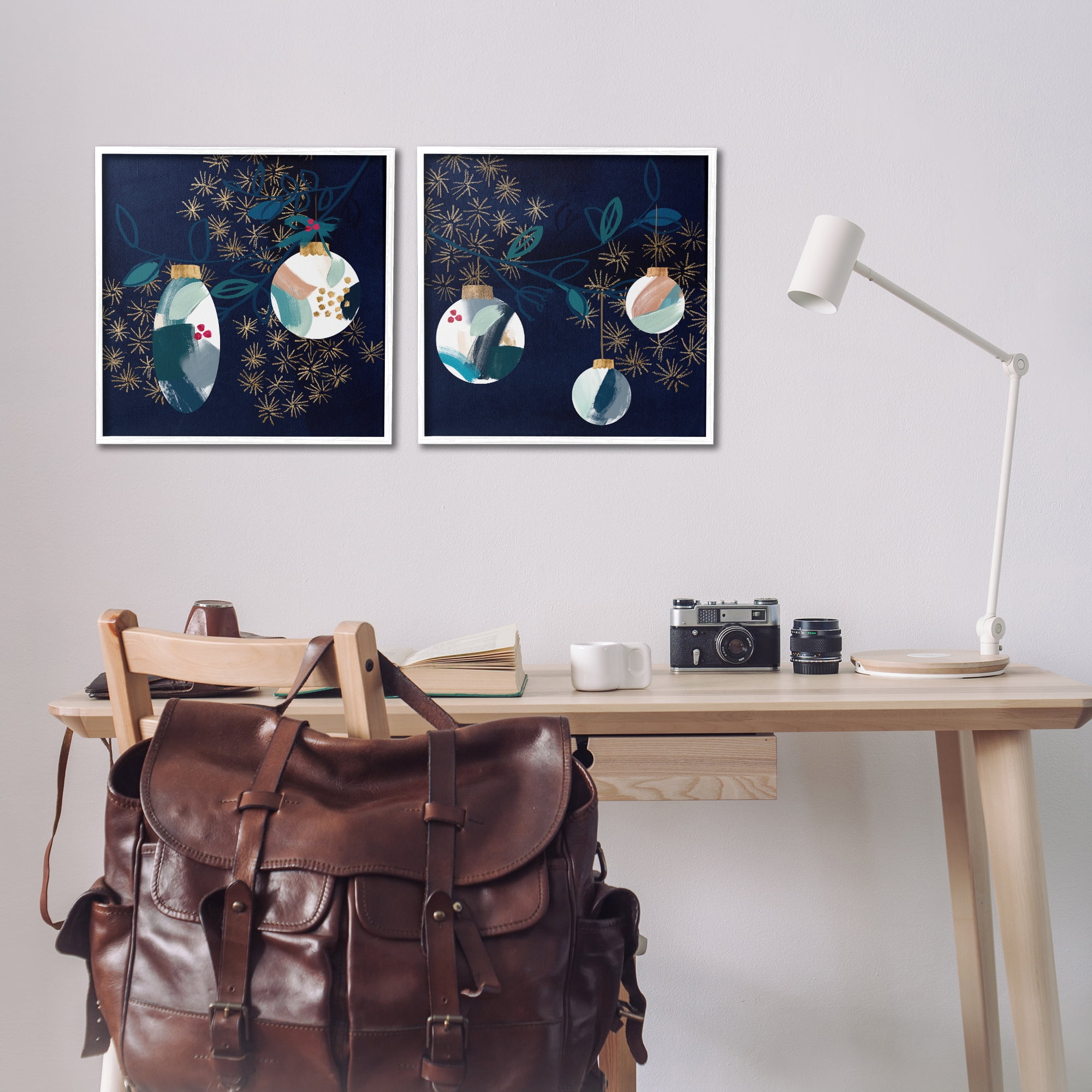 Stupell Industries Abstract Ornaments on Tree Holiday Painting White Framed Art Prints Wall Art, 17 x 17, Set of 2