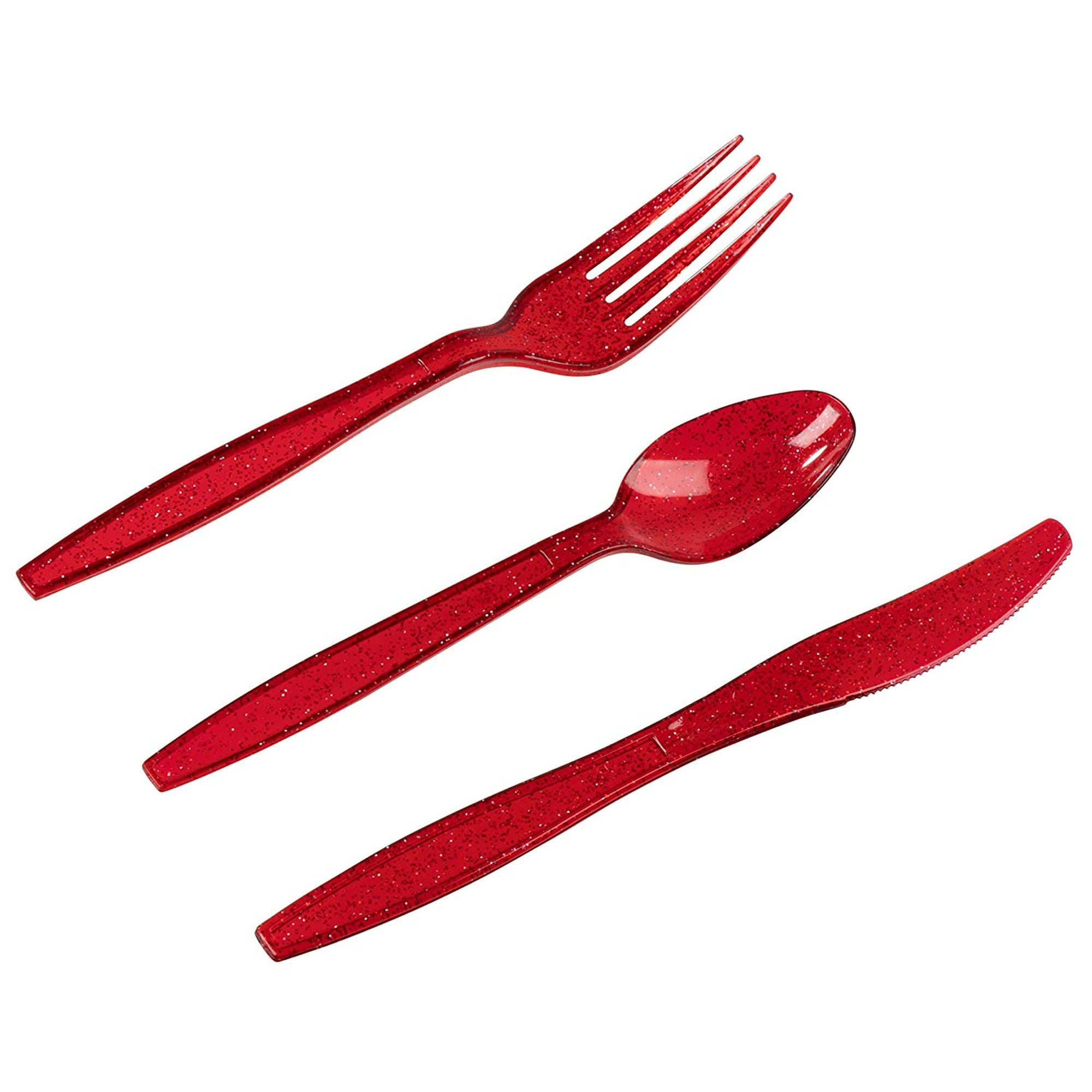 Plastic Silverware Set 144Pack Party Disposable Cutlery in Red