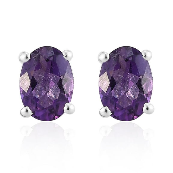 D'Joy Amethyst Solitaire Stud Earrings in Sterling Silver, Amethyst Jewelry, Birthday For Her 1.40 ctw Christmas Gifts