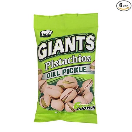 GIANTS Dill Pickle Pistachios - Healthy Snacks, In Shell Pistachios Individual Packs, High Protein Snack, Flavored Pistachio Nuts - 4.5 oz Bags (Pack of 6)