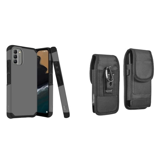 MK Armor Case for Nokia G400 5G and Vertical Nylon Belt Holster Pouch - Gray