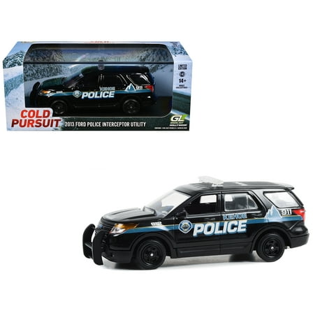 2013 Ford Police Interceptor Utility "Kehoe Police Department Kehoe Colorado" Black with White Stripes "Cold Pursuit" (2019) Movie 1/43 Diecast Model Car by Greenlight