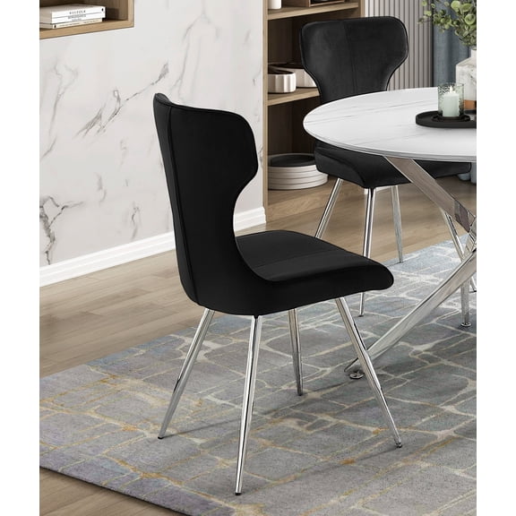 Newboti Furniture Ultra Modern Dining Furniture Set of 2 Side Chairs Black Velvet Upholstery Chrome Finish Metal Legs 04842