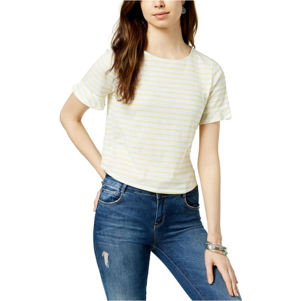 Lucky Brand Womens Stiped Tie Back Basic T-Shirt, Yellow, Medium