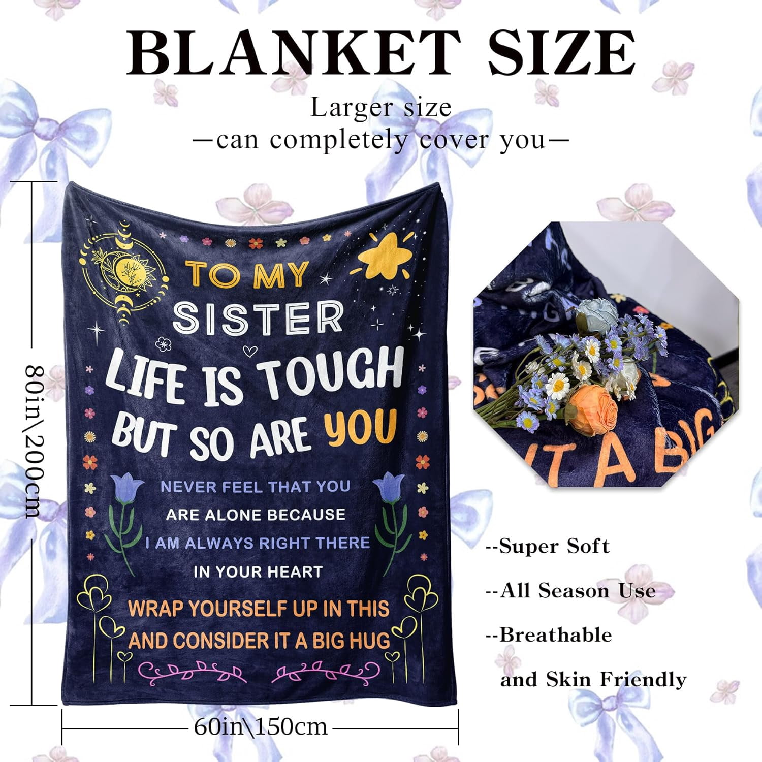 Birthday Gifts for Sister - Christmas Sister Gifts from Sisters, Brother for Adult Sisters - to My Sister Blanket - Present for Mothers Day Valentines Day - Throw Blanket 60"x80"