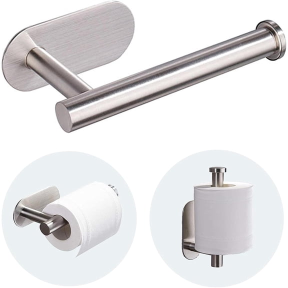 Adhesive Toilet Paper Holder, Brushed Nickel Stainless Steel Wall-Mount Toilet Paper Roll Holder for Bathroom, No Drilling, Stick-On Design