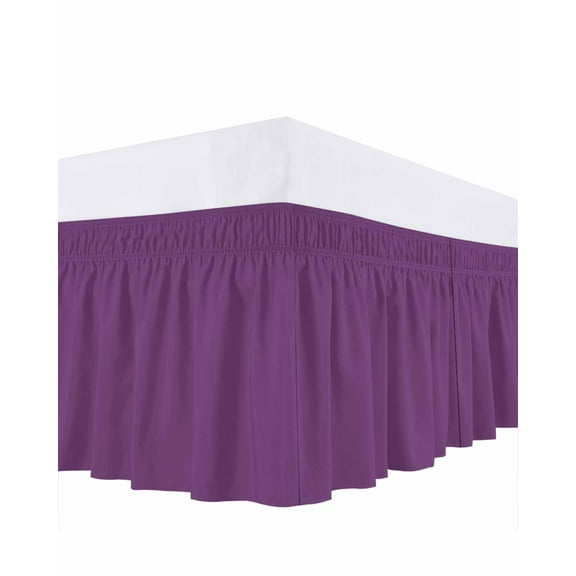 Purple Bed Skirt Simple Background Modern Solid Color Monochrome Bed Skirts King Size 18 Inch Drop, Wrap Around Dust Ruffle Bedskirt with Adjustable Elastic Belt for Queen Size Beds