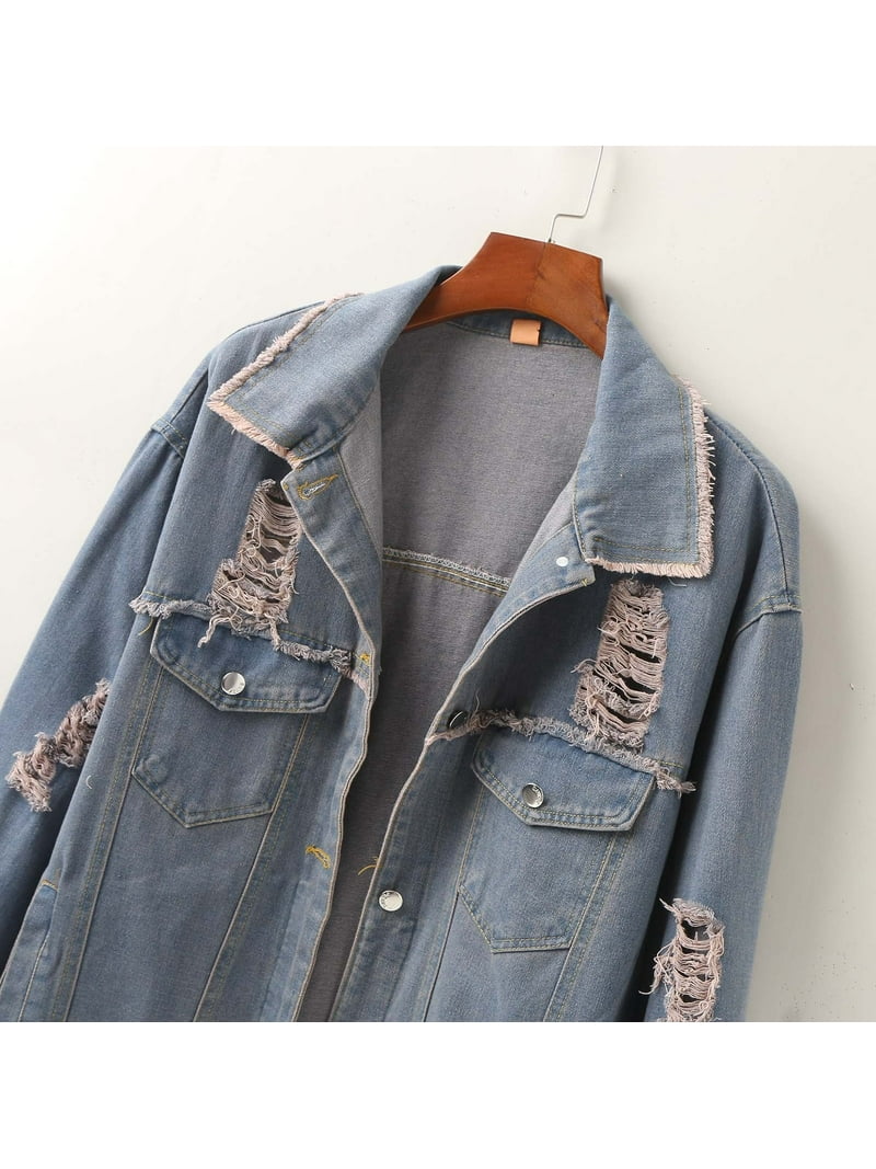 QYZEU Plus Size Women Fashion Thick Jean Jacket Women Vintage With Pocket Jacket Denim Jean Short Button Women Coat Distressed Women'S Coat