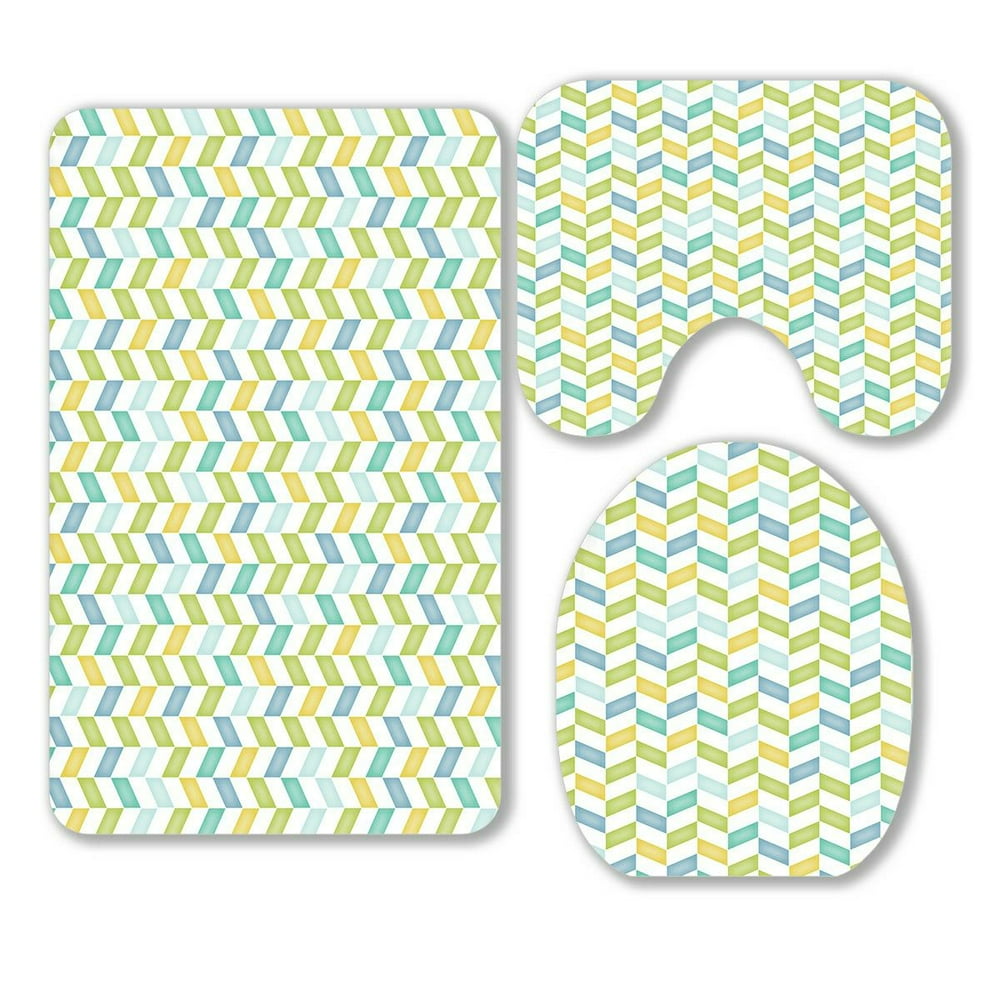 ECZJNT Blue Green Yellow Teal Chevron 3 Piece Bathroom Rugs Set Bath
