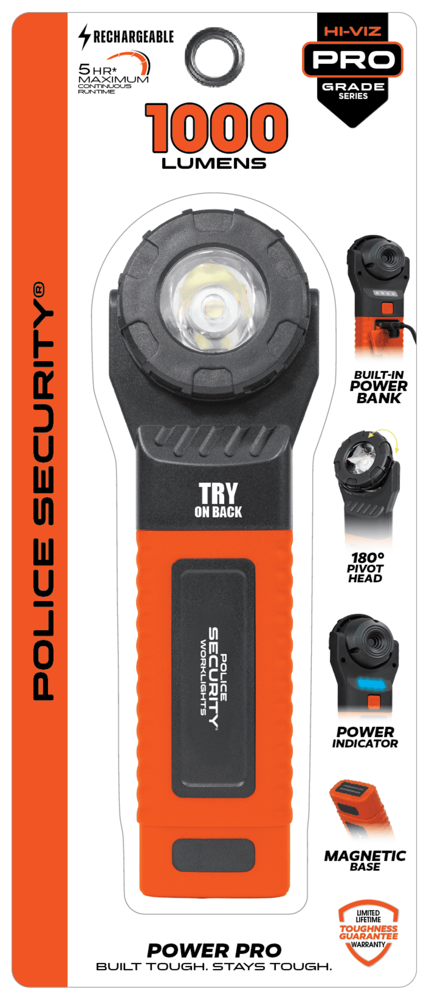 Police Security Power Pro 1000 Lumens High-Viz Rechargeable Worklight