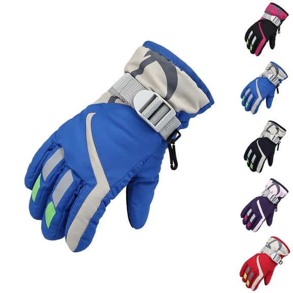 Fgnfyis Kids Ski Gloves Ski Skating Outdoor Windproof Snowboarding Boys Girls Winter Gloves Mittens Blue