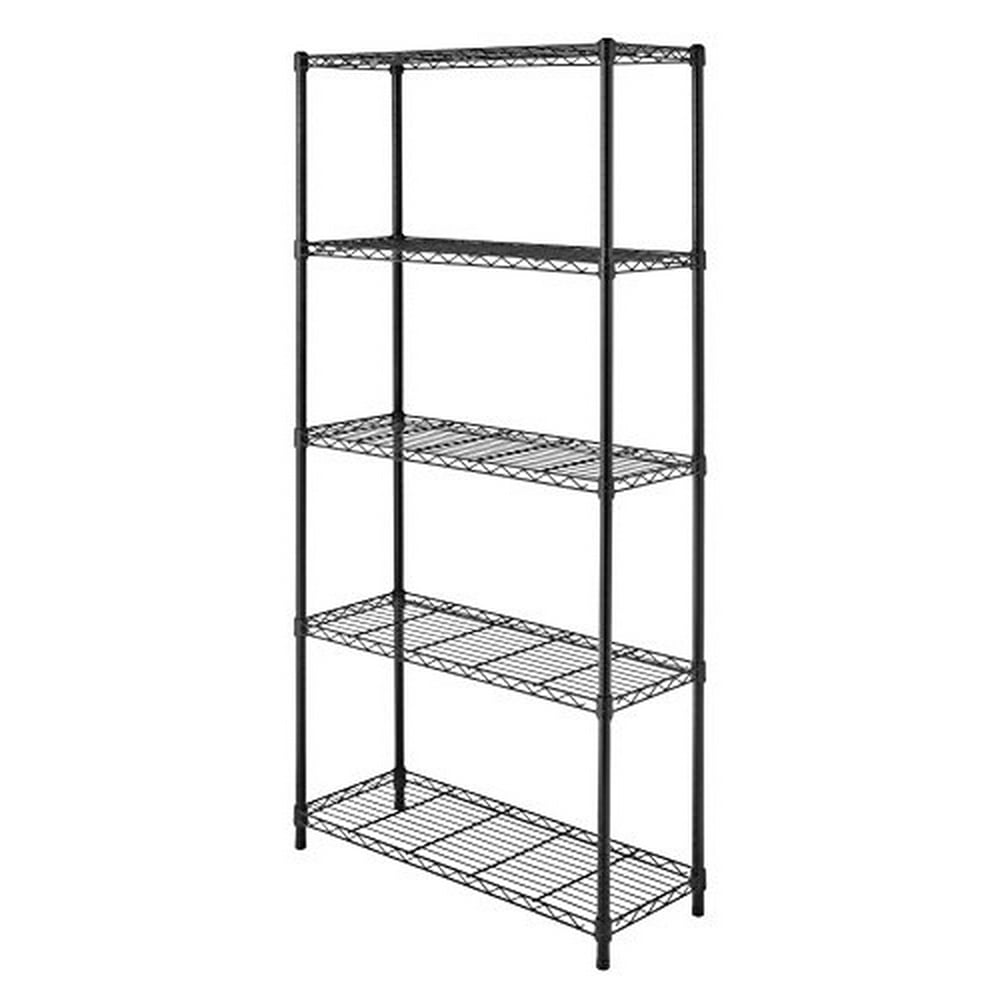 Whitmor Black Supreme 5 Tier Adjustable Shelves and Leveling Feet, 14